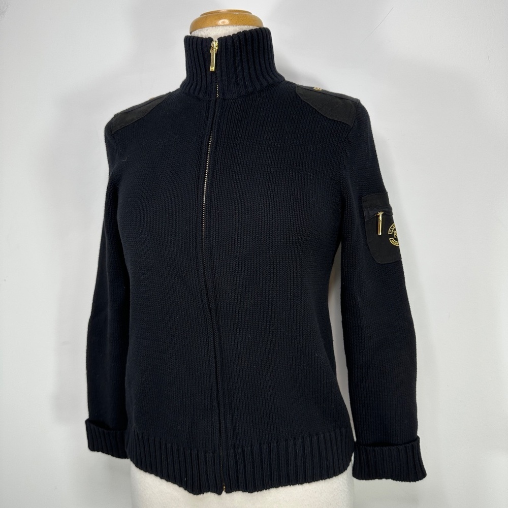 Lauren Ralph Lauren Cardigan Women P/ S Navy Cotton Full Zip Military Sweater